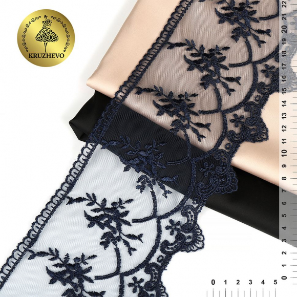 Кружево на жесткой сетке Exclusive арт.TBY 2L476A шир.125мм цв.B4815 т.синий уп.13,71м