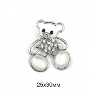 Брошь металл Мишка со стразами и камнями арт.UF.SH-4 25х30мм цв.никель уп.5шт