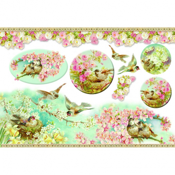78082_Карта для декупажа "Птицы в весеннем саду"