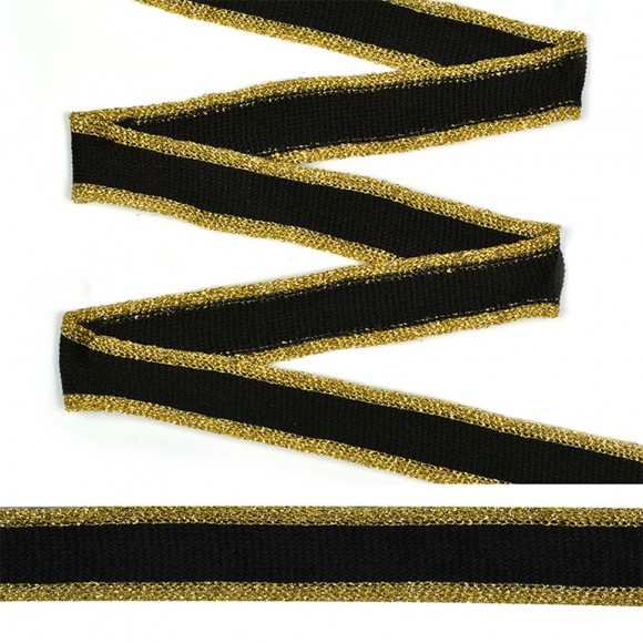 Тесьма TBY трикотажная Лампас KTS2020 шир.20мм цв.золото/черн уп.64м