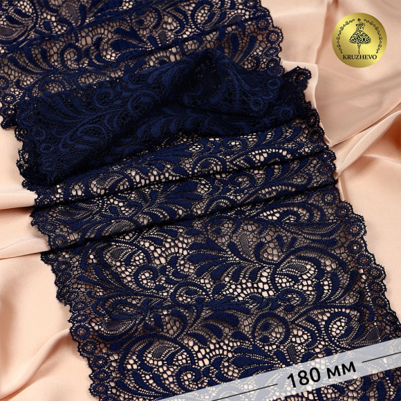 Кружево-стрейч KRUZHEVO арт.TBY 8012 шир.180мм цв.S919 синий сапфир уп.20м