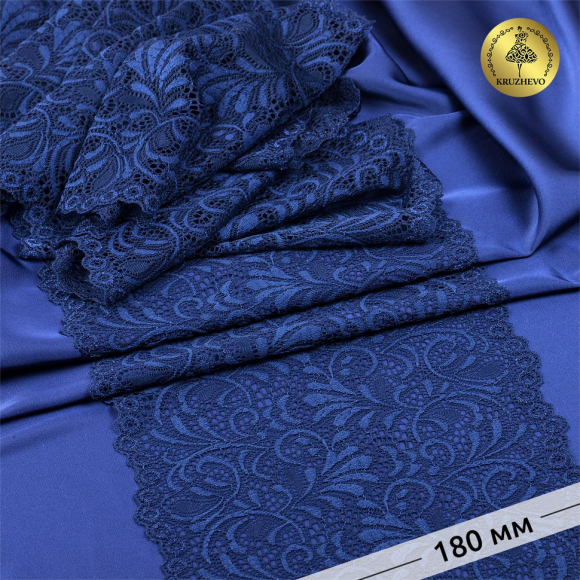 Кружево-стрейч KRUZHEVO арт.TBY 8012 шир.180мм цв.S919 синий сапфир уп.20м