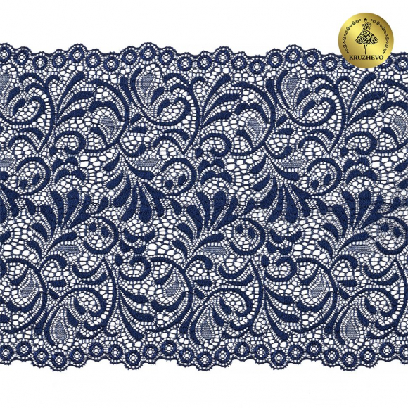 Кружево-стрейч KRUZHEVO арт.TBY 8012 шир.180мм цв.S919 синий сапфир уп.20м