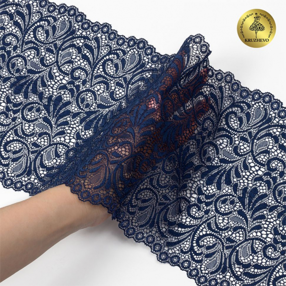 Кружево-стрейч KRUZHEVO арт.TBY 8012 шир.180мм цв.S919 синий сапфир уп.20м