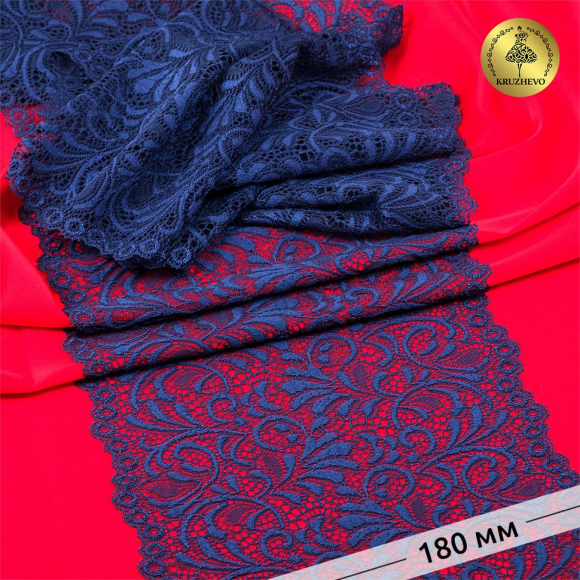 Кружево-стрейч KRUZHEVO арт.TBY 8012 шир.180мм цв.S919 синий сапфир уп.20м