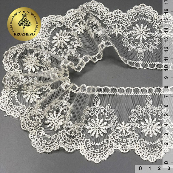 Кружево сетке KRUZHEVO арт.TBY.40472 шир.80мм цв.W1515 молочный уп.13,71м