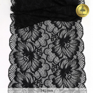 Кружево-стрейч KRUZHEVO арт.TBY.OG64 шир.245мм цв.черный уп.10м