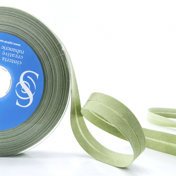 19667_Косая бейка хлопок/полиэстер 20 мм, 25 м, цвет 123, светло-оливковый