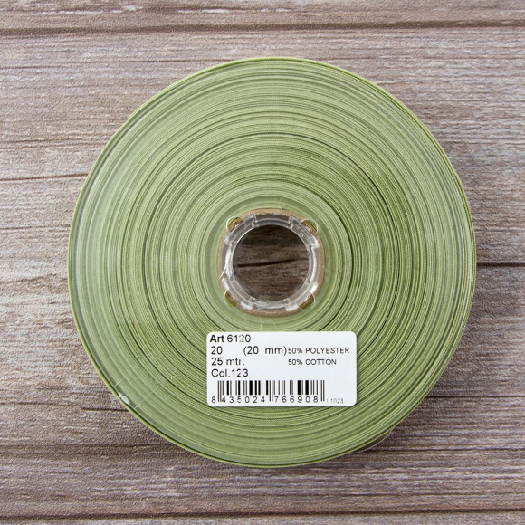 19667_Косая бейка хлопок/полиэстер 20 мм, 25 м, цвет 123, светло-оливковый