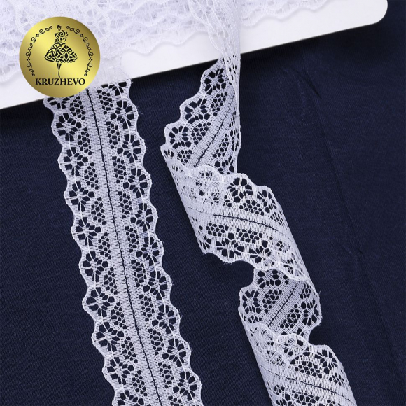Кружево-трикотаж KRUZHEVO арт.TBY 1659-1 шир.30мм цв.01 белый, уп.27,4м