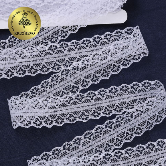 Кружево-трикотаж KRUZHEVO арт.TBY 1659-1 шир.30мм цв.01 белый, уп.27,4м