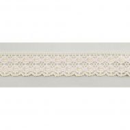 Мерсеризованное хлопковое кружево, 40 мм, цвет экрю с розовым