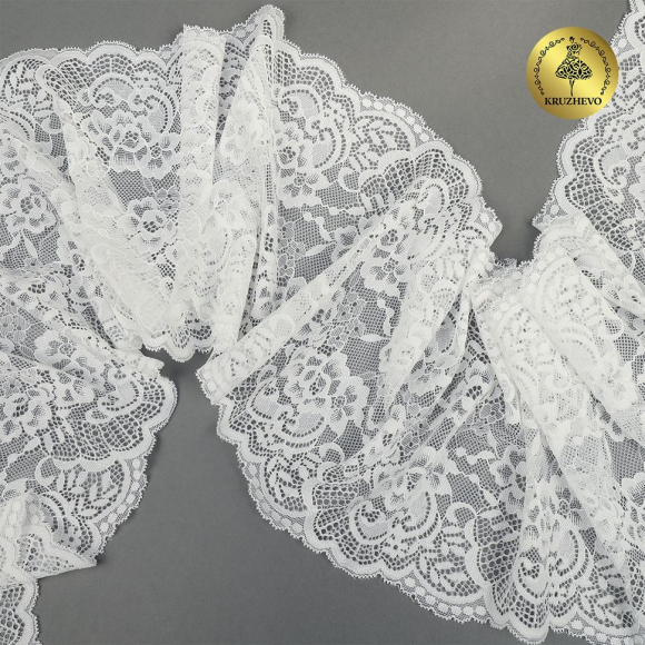Кружево-стрейч KRUZHEVO арт.TBY.6392 шир.190мм цв.004 белый уп.3м Кружево-стрейч KRUZHEVO арт.TBY.6392 шир.190мм цв.004 белый уп.3м