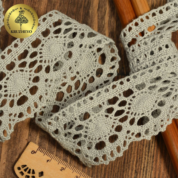 Кружево хлопковое KRUZHEVO 45мм арт.TR.1002 цв.31 св.серый, уп.20м