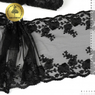 Кружево вышивка на сетке KRUZHEVO арт.TBY.OG39 шир.250мм цв.черный уп.13м