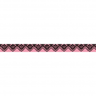 74664_Лента клейкая декоративная "Чёрное кружево на розовом фоне"