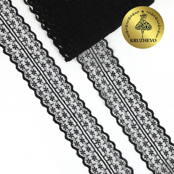 Кружево-трикотаж арт.TBY T-001 шир.45мм цв.черный уп.9м