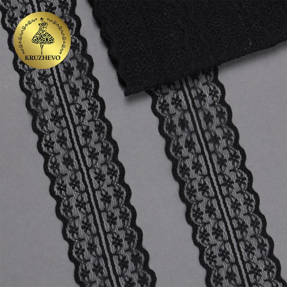 Кружево-трикотаж арт.TBY T-001 шир.45мм цв.черный уп.9м