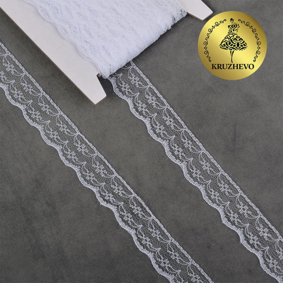 Кружево-трикотаж KRUZHEVO арт.TBY 1663 шир.20мм цв.01 белый, уп.9,14м