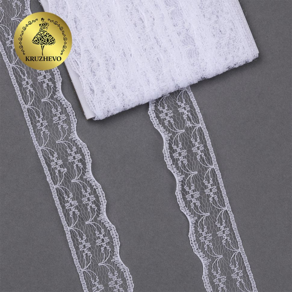 Кружево-трикотаж KRUZHEVO арт.TBY 1663 шир.20мм цв.01 белый, уп.9,14м