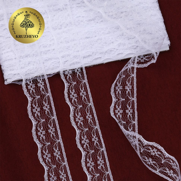 Кружево-трикотаж KRUZHEVO арт.TBY 1663 шир.20мм цв.01 белый, уп.9,14м