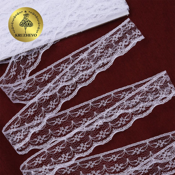Кружево-трикотаж KRUZHEVO арт.TBY 1663 шир.20мм цв.01 белый, уп.9,14м