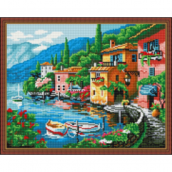 Картина мозаикой с нанесенной рамкой Molly арт.KC0001 Домики у моря (31 цвет) 40х50 см