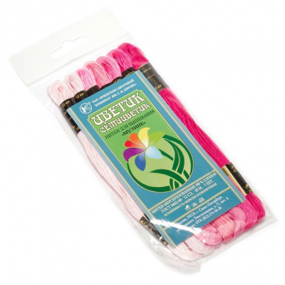 Нитки мулине Цветик-семицветик 10м арт. ПНК набор 7 мотков №4-розовый лепесток