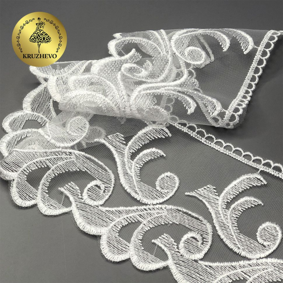 Кружево сетке KRUZHEVO арт.TBY.40471 шир.120мм цв.01 белый уп.13,71м