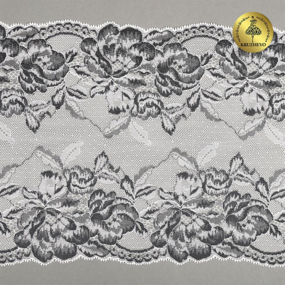 Кружево-стрейч KRUZHEVO арт.TBY.OG56 шир.220мм цв.белый+черный уп.10м