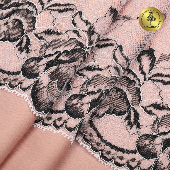 Кружево-стрейч KRUZHEVO арт.TBY.OG56 шир.220мм цв.белый+черный уп.10м