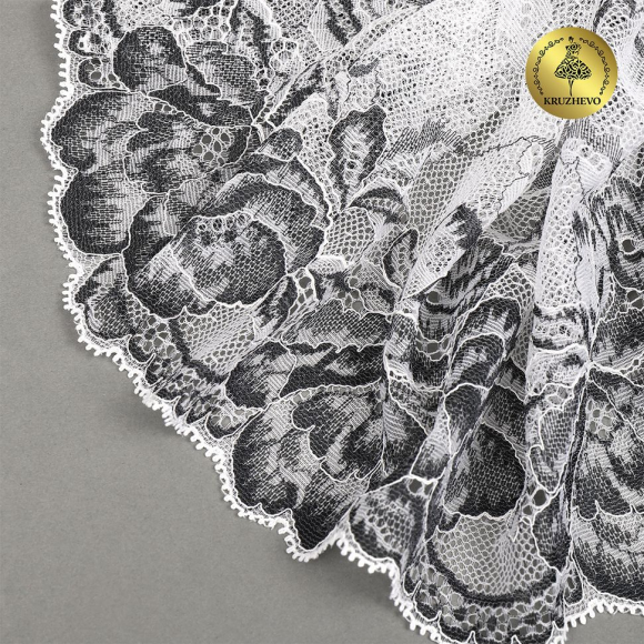 Кружево-стрейч KRUZHEVO арт.TBY.OG56 шир.220мм цв.белый+черный уп.10м