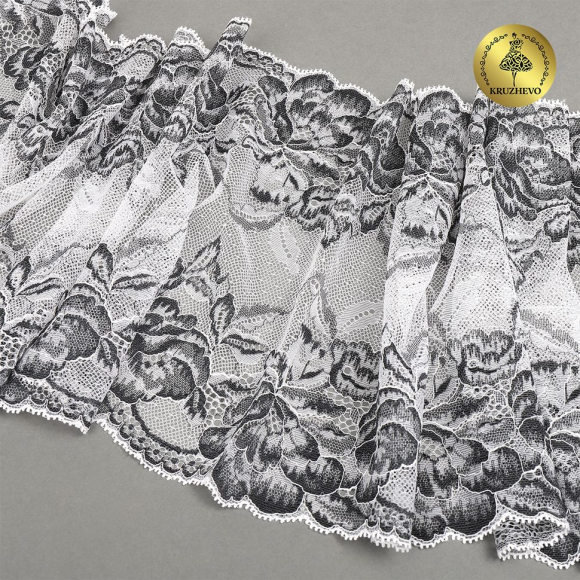Кружево-стрейч KRUZHEVO арт.TBY.OG56 шир.220мм цв.белый+черный уп.10м