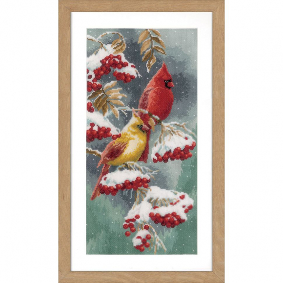 Набор для вышивания VERVACO арт.PN-0165887 Алые и снежные кардиналы 38х19 см