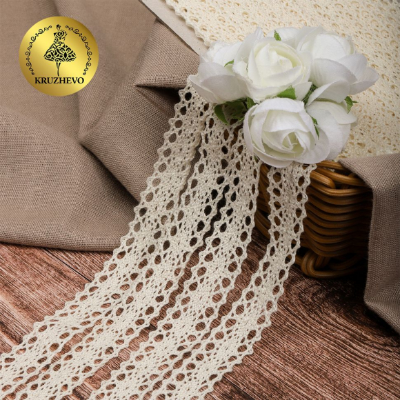 Тесьма вязаная KRUZHEVO 20мм TBY-6307-1 цв.28 молочный уп.10м