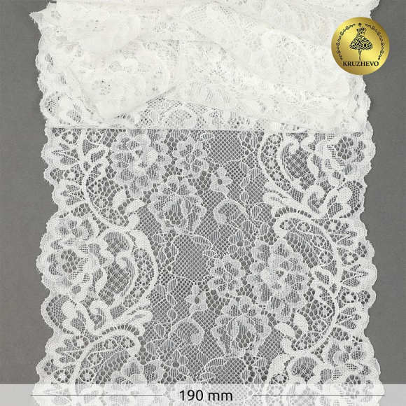 Кружево-стрейч KRUZHEVO арт.TBY.6378 шир.190мм цв.004 белый уп.3м Кружево-стрейч KRUZHEVO арт.TBY.6378 шир.190мм цв.004 белый уп.3м