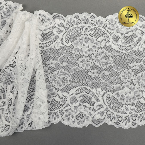 Кружево-стрейч KRUZHEVO арт.TBY.6378 шир.190мм цв.004 белый уп.3м Кружево-стрейч KRUZHEVO арт.TBY.6378 шир.190мм цв.004 белый уп.3м