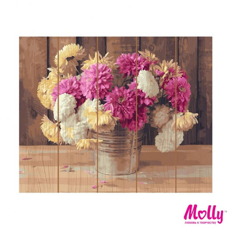 Картины по номерам на дереве Molly арт.KD0698 Дачный букет (28 цветов) 40х50 см