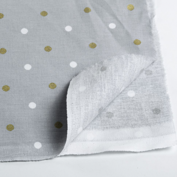 Ткань ранфорс с глитером Бусинки, арт.WH 20557-v03, 130г/м?,100% хлопок, шир.240см, цв.серый/золото, рул.30м