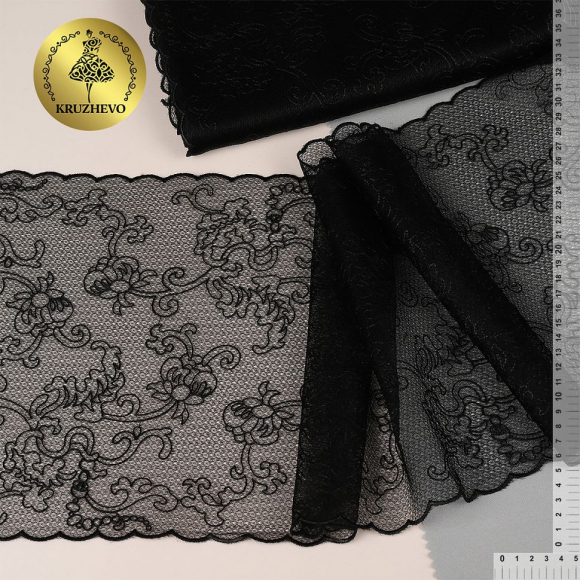 Кружево вышивка на сетке KRUZHEVO арт.TBY.OG40 шир.250мм цв.черный уп.9,5м Кружево вышивка на сетке KRUZHEVO арт.TBY.OG40 шир.250мм цв.черный уп.9,5м