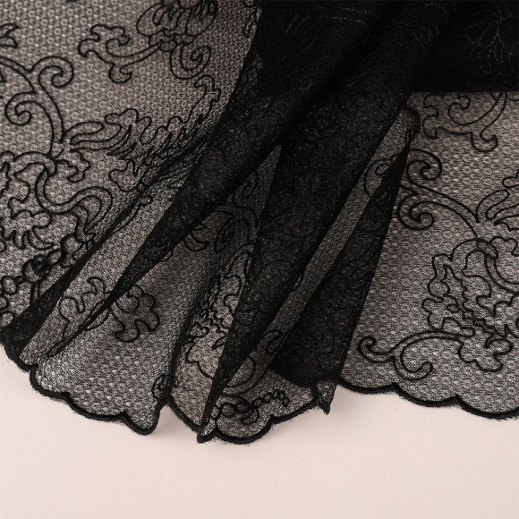Кружево вышивка на сетке KRUZHEVO арт.TBY.OG40 шир.250мм цв.черный уп.9,5м Кружево вышивка на сетке KRUZHEVO арт.TBY.OG40 шир.250мм цв.черный уп.9,5м