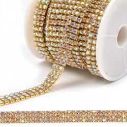 Цепь со стразами арт.TBY.03.SS12.AB, цв.AB/GOLD, 3 мм, уп.5 м