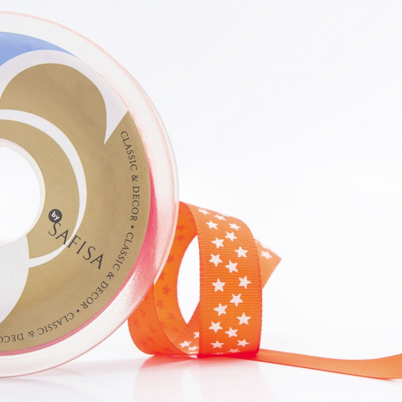 109342_Лента репсовая SAFISA рисунок "звездочки", 15 мм, 15 м, цвет 61, алый