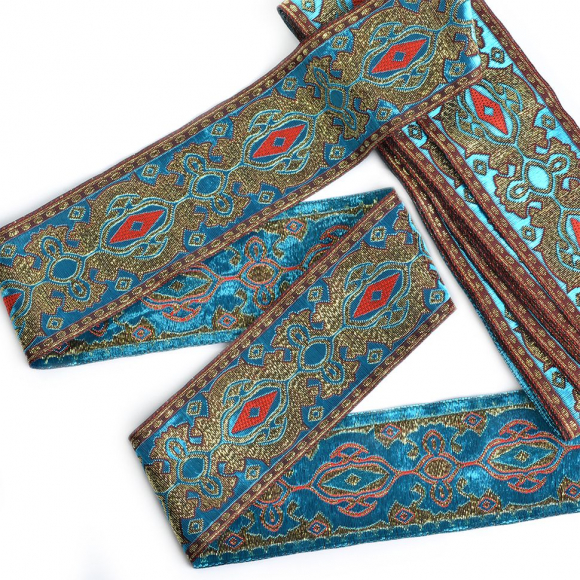 Лента отделочная жаккардовая арт.TBY.1903-2 шир.50 мм цв. голубой уп.8,6 м