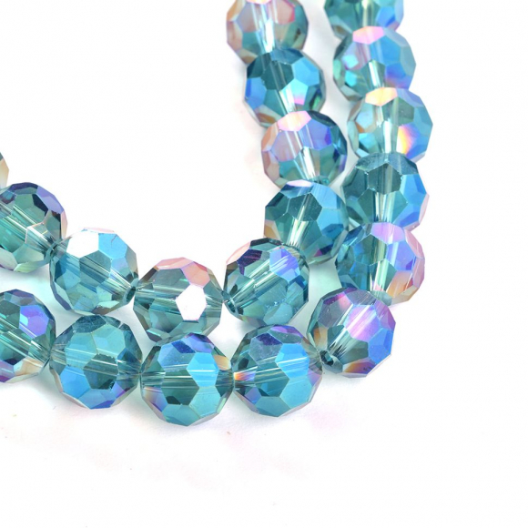 Бусины граненые Рондель (стекло) на нитях арт.TBY-R-2 10мм  цв.96 голубой мульти уп.30х72 бусины