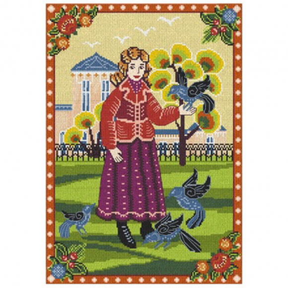 Набор для вышивания мулине НИТЕКС арт.0265 Девочка и голуби 21х30 см