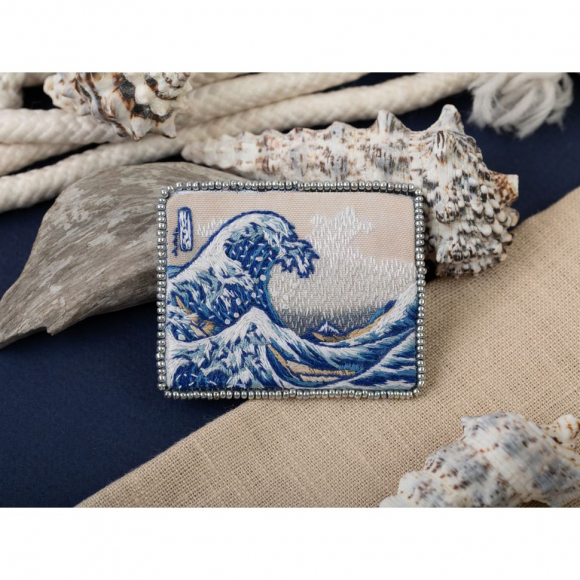 Набор для вышивания PANNA Живая картина арт. MET-JK-2268 Брошь. Большая волна в Канагаве 5х6 см