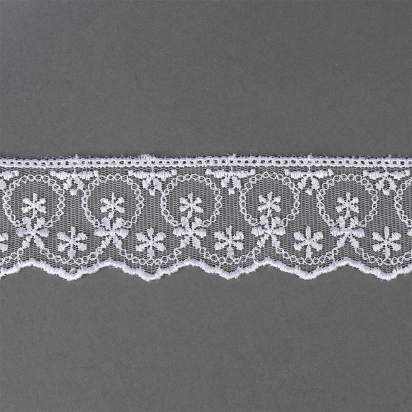 Кружево на сетке KRUZHEVO арт.TR.2560 шир.40мм цв.01 белый уп.9м