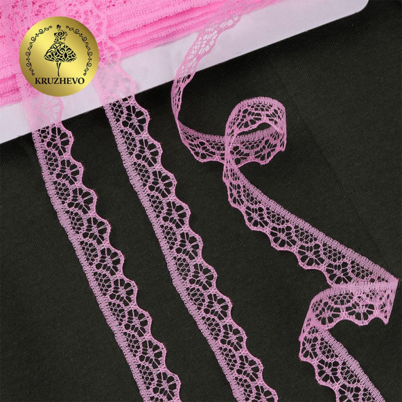 Кружево-трикотаж KRUZHEVO арт.TBY 150-2 шир.12мм цв.218A ярк.розовый уп.27,4м