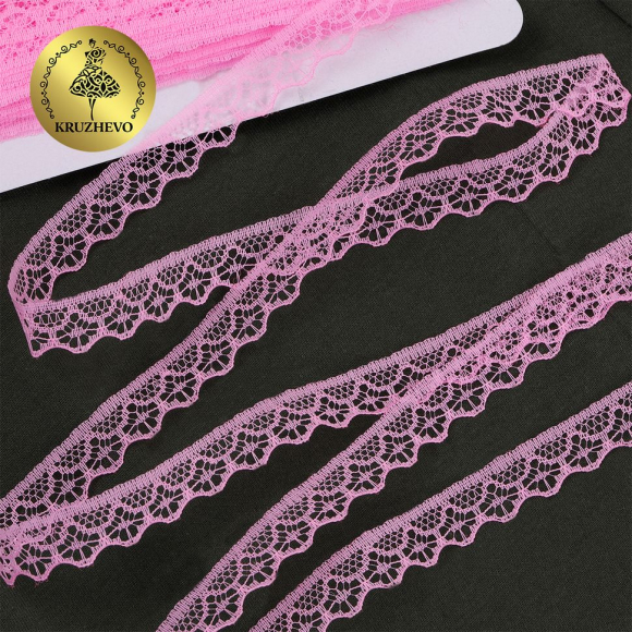 Кружево-трикотаж KRUZHEVO арт.TBY 150-2 шир.12мм цв.218A ярк.розовый уп.27,4м